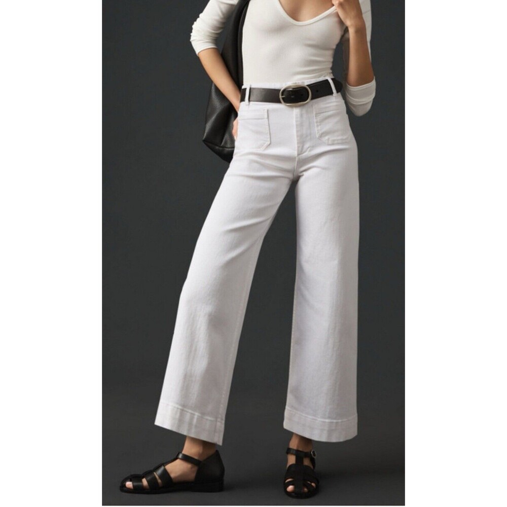 Maeve White High-Rise Wide-Leg Pants
